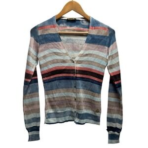Loro Piana Womens Sz 38 Multicolor Striped Silk Lightweight Cardigan Sweater Top